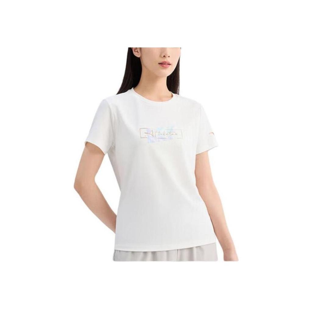 Anta Training Series Printed Logo Round Neck Comfortable Breathable Pullover Short Sleeve Regular T-Shirt Women T-Shirts Paper-White 162427120-4