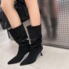 2025 new boots women's medium boots autumn pointed toe thin heel high heel women's boots suede big boots pile boots tide