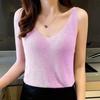 Korean Elegant Shiny Silk V-Neck Sleeveless Versatile Casual Knitted Vest For Women
