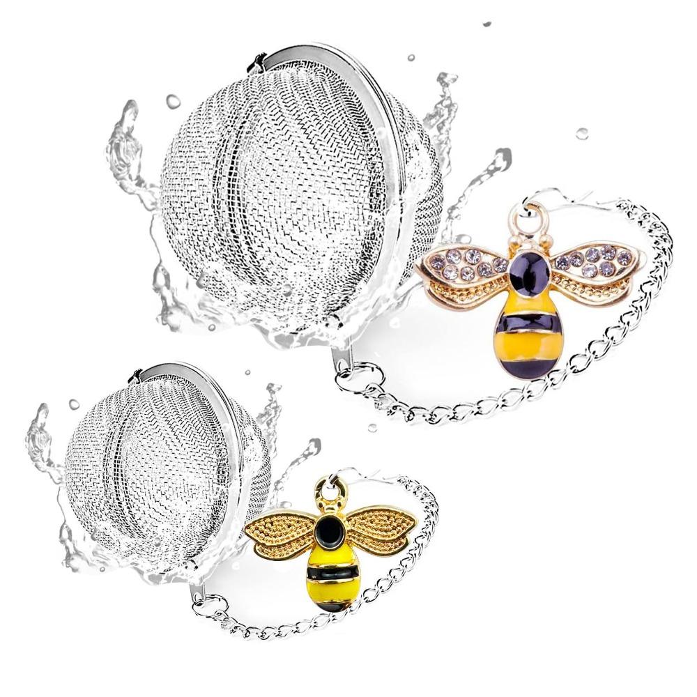 

2PCS with Decorative Pendant Butterfly Bee Chain Tea Infuser Stainless Steel Spice Ball Couple Style B