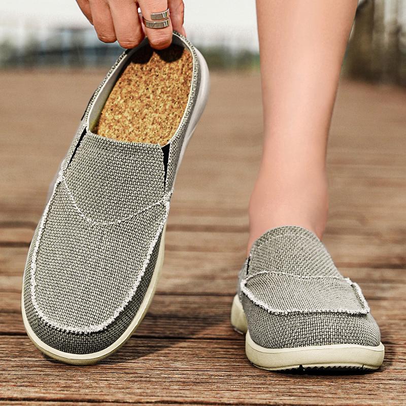 Fashion Summer Men Slippers Classic Outdoor Slip-on Canvas Shoes Men Light Breathable Flat Loafers Soft Indoor Home Casual Slippers 47
