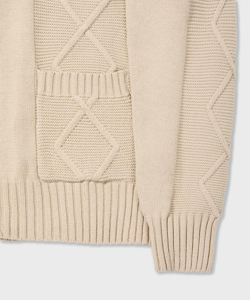 Amfeast Bold Cable Cotton Knit Zip-Up Hoodie Cream