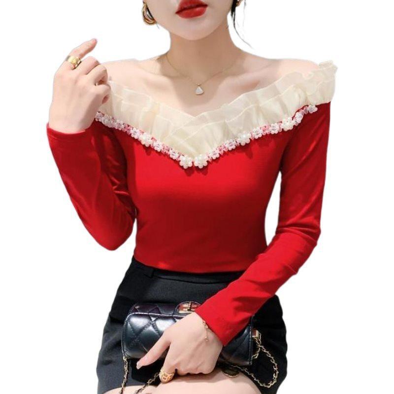 Fabric Long Sleeve Off Shoulder Top For Elegant Office Wear