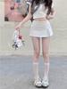 Women's Sweet & Spicy Korean Patchwork Lace Trim Bow Midi Skirt with High Waist & Anti-Exposure Design