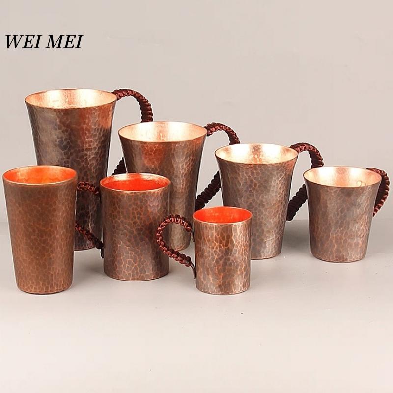 Handcrafted Vintage Copper Coffee Mug,Thickened Woven Handle Hammer Texture Cold Drink Cup,Friends Gifts Tea Cup Tableware