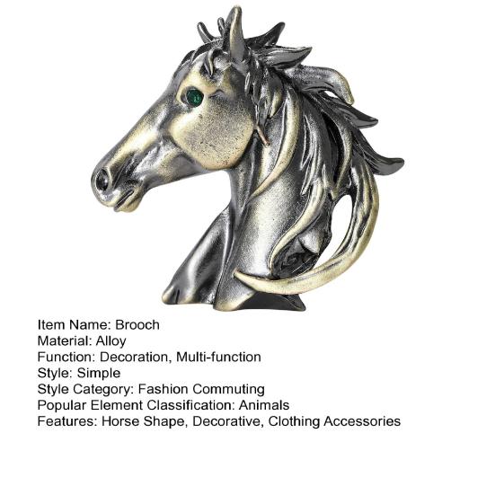 Alloy Horse Head Brooch Women Men Metal Horse Lapel Pin Animal Sweater Dress Suit Clothing Accessories Jewelry Gift