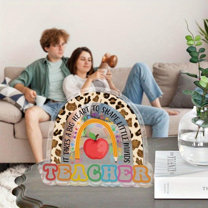 2D Flat Teacher Appreciation Acrylic Block Plaque, Rainbow Design, Suitable for wall decoration, porch, room, villa, accents Home, Hallway, or Workpla