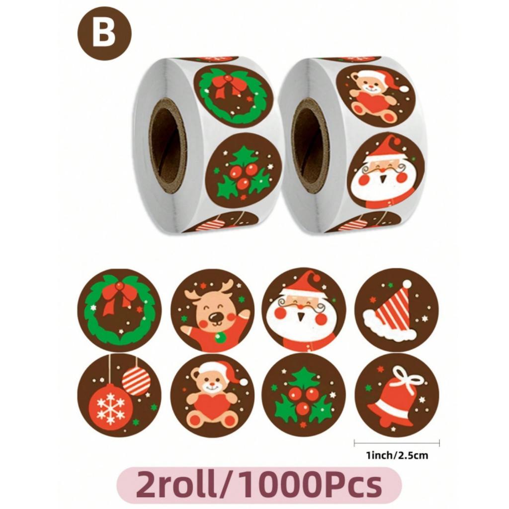 2500pcs Merry Christmas Stickers Cartoon Xmas Pattern Sealed Labels Decals for DIY Gift Baking Envelope Packaging Decoration