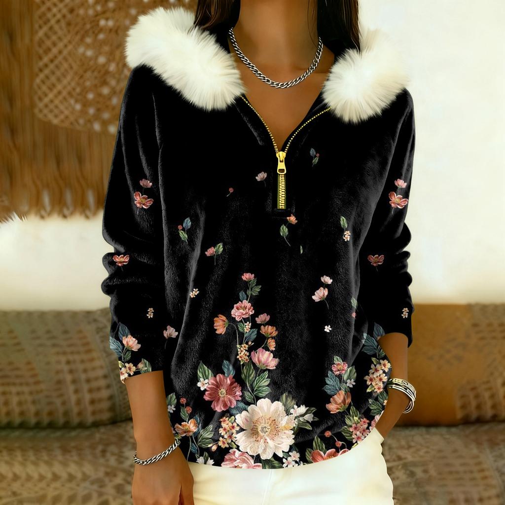 Lässiges und bequemes Damen-Freizeit-Top mit Kapuze, halbem Reißverschluss, langen Ärmeln und klassischem Aufdruck