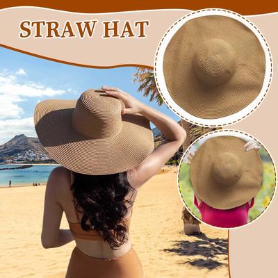 Großer Sonnenstroh Faltbarer Strandhut Sonnenhut Damen Sommer Koreanischer Stil Urlaub Reise Meerseite Sonnenhut