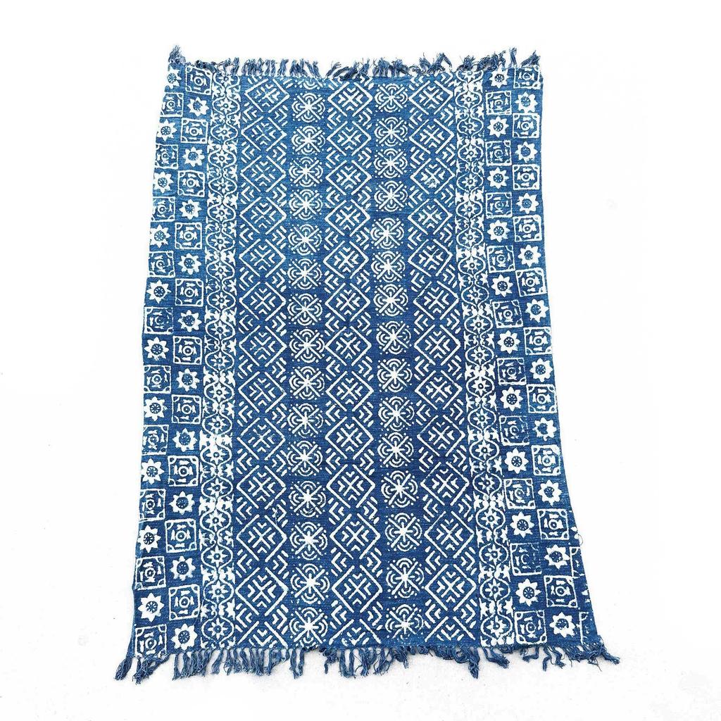 Throw Blanket, Boho Handmade Indigo Stripes 170x120cm