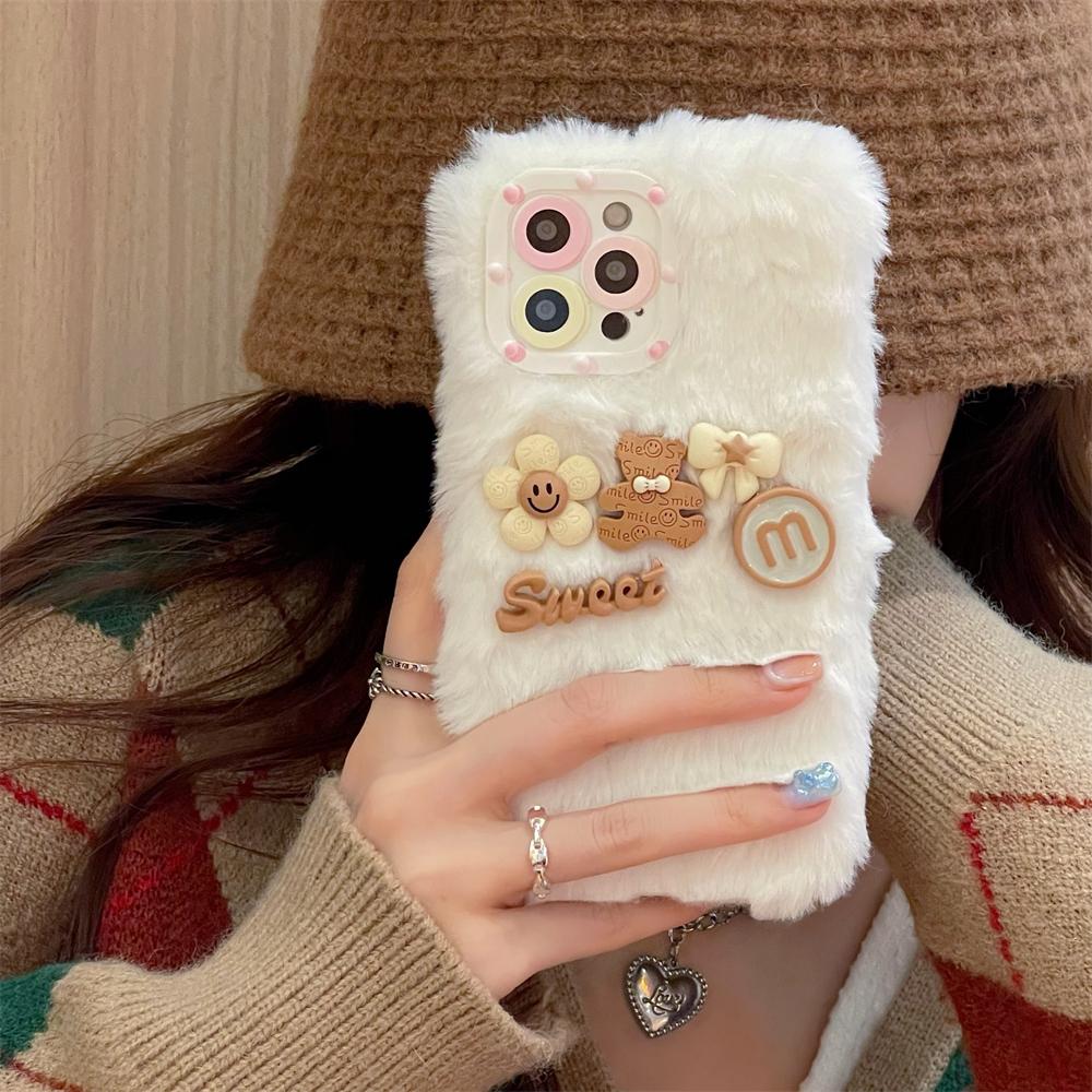 Ins koreanische süße 3D-Cartoon-Plüsch-Rosa-Telefonhülle für iPhone 13 12 11 Pro Xs Max X Xr 7 8 Plus Winter weiche stoßfeste Rückseite