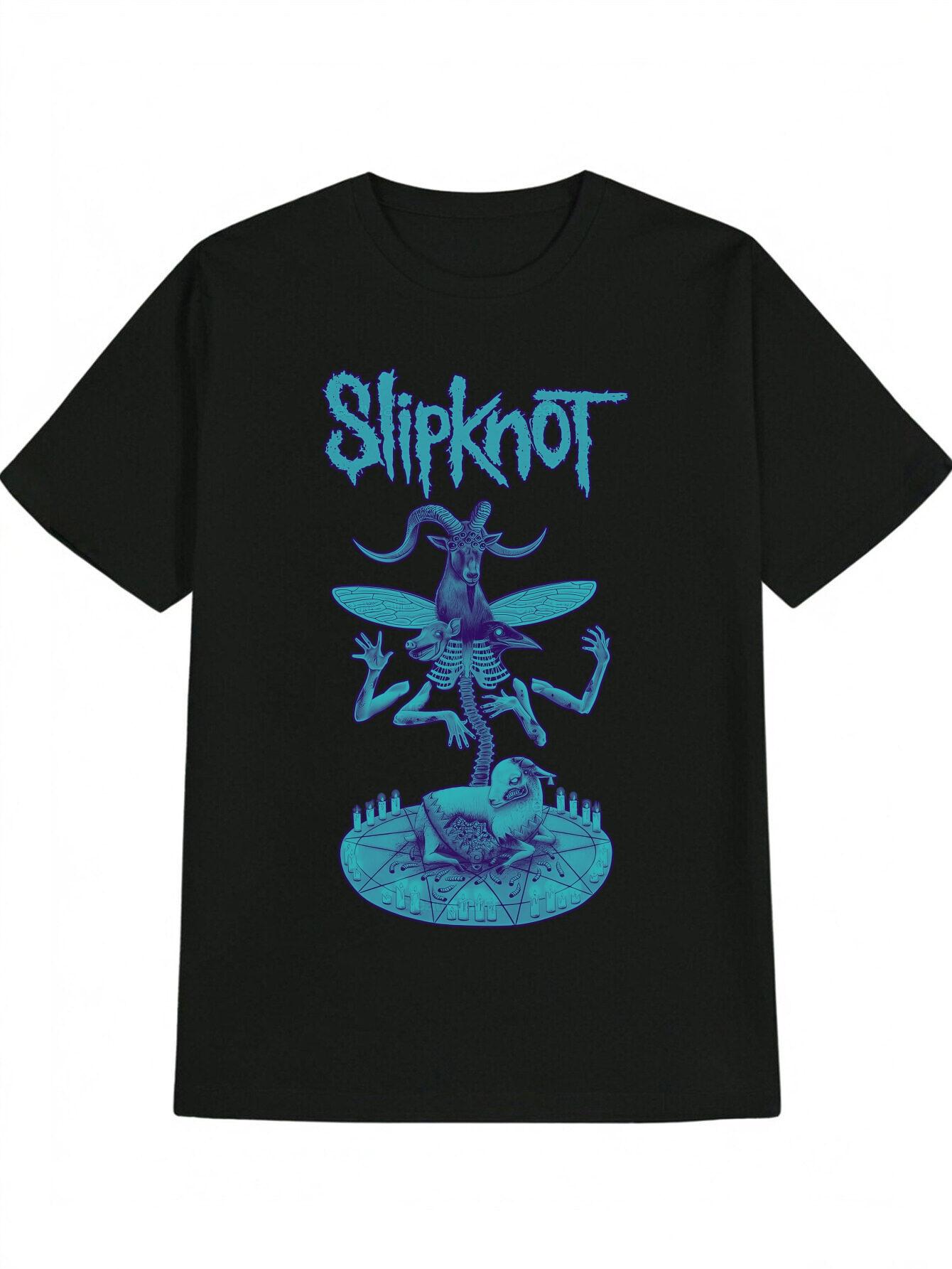 Slipknot Graphic T-shirt - Black Casual Crew Neck Tee with Blue Winged Goat Design XXXL