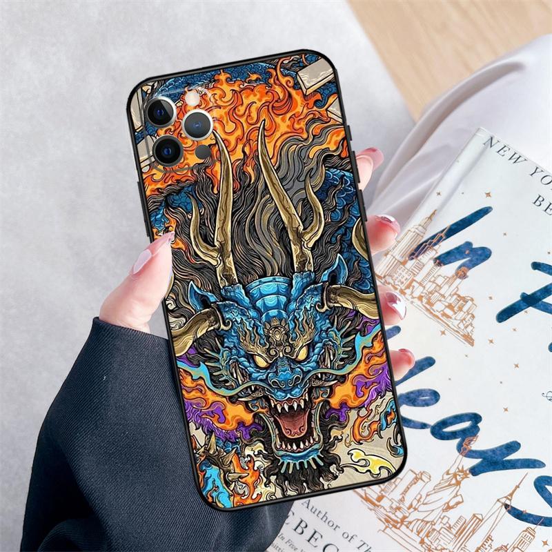 Japanese Dragon Phone Case For iPhone 16 Pro Max 11 12 13 Mini 14 15 Pro Max XR 15 16 Plus 16e Cover Coque