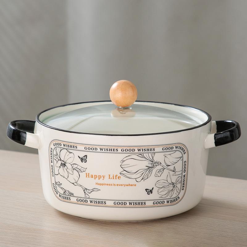 Wind Cute Bear With Cover Instant Noodle Bowl Student Dormitory Soup Bowl Household Binaural Ceramic Noodle Bowl Cute Fun