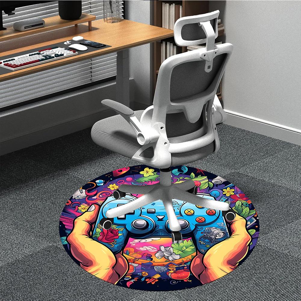 1pc Gamer Controller Office Round Area Rug, Under Office Chairs Bedroom Living Room Home Decor, Room Deco
