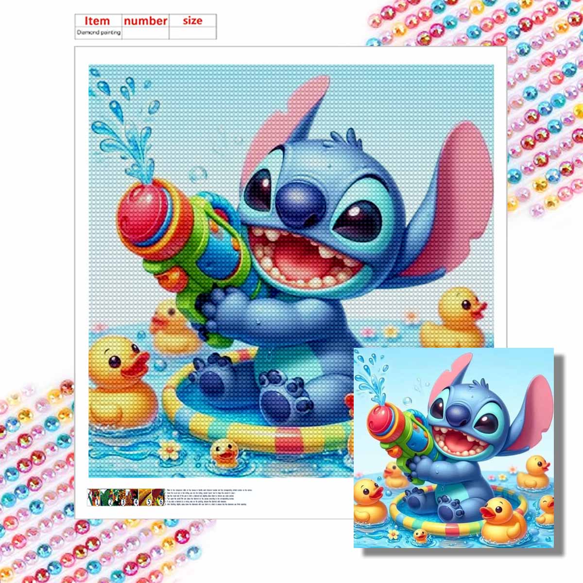 

5D DIY Diamond Painting Kit, Stitch Water Gun, Adult Beginner 5D Round Diamond Embroidered Crystal Mosaic Crafts, Suitable for Home Wall Settings Round 20x20cm