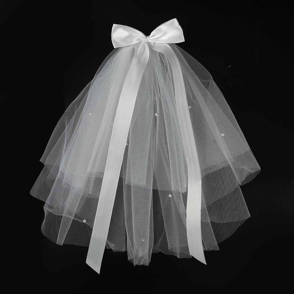 White Tulle Bow Veil Hairpin Pearls Wedding Bachelorette Hen Party Elegant Bridal Veil Hair Clip Gifts Women Hair Accessories