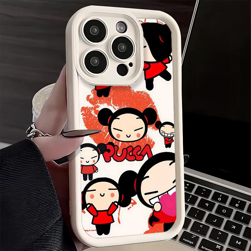 Phone Case for iPhone 17 Air 16E 15 16 Pro Max Cartoon Cute Pucca Garu Cover 14 Plus 13 12 Mini Soft Shell Silicone Fundas