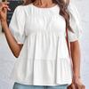 New Summer Puffed-sleeve Doll Shirt, Short-sleeved Loose and Casual A-line Pleated Stylish Top