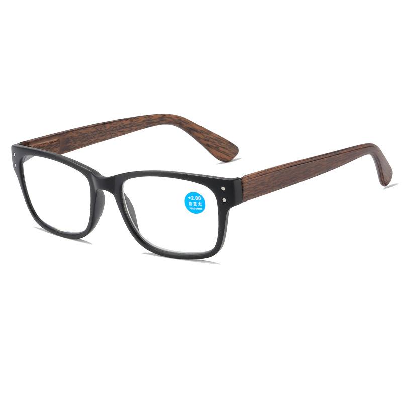Business Reading Glasses Full Frame Imitation Wood Grain Anti Blue Light Spring Leg Presbyopia Eyeglasses Diopter +1.0 To +4.0