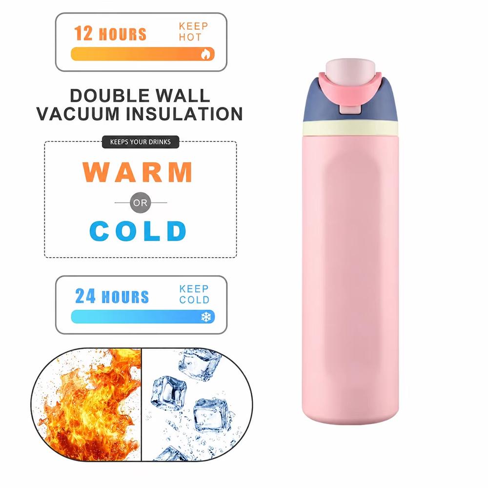 Tazza Termica Acciaio Inossidabile 304 Apertura One Touch 480/720ml, Parete Doppia Isolamento Sottovuoto Anti-perdite Borraccia con Cannuccia per Viaggio Sport Veicolo