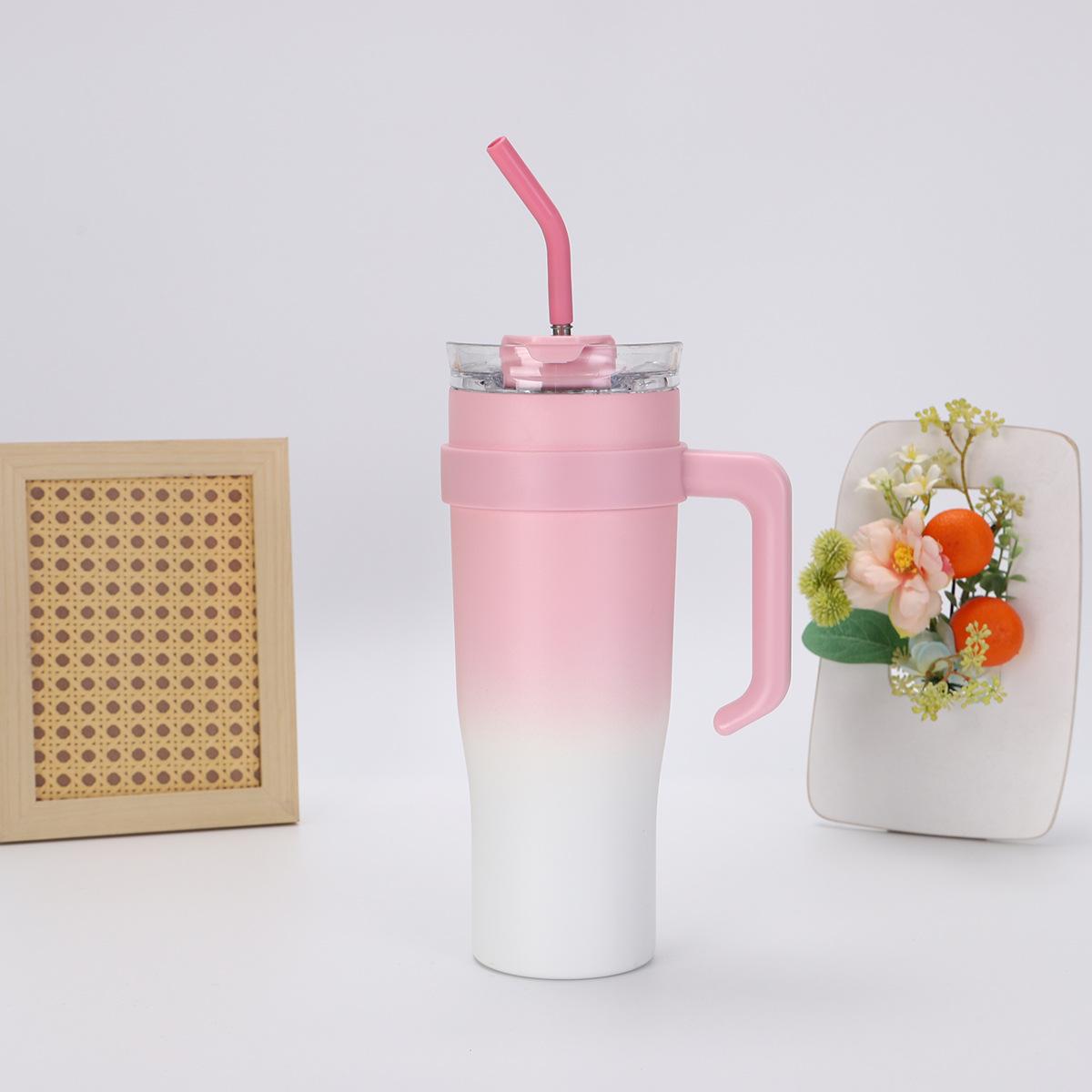 

New straw car cup Big Mac cold insulation ice cup 304 stainless steel thermos cup with handle 40oz