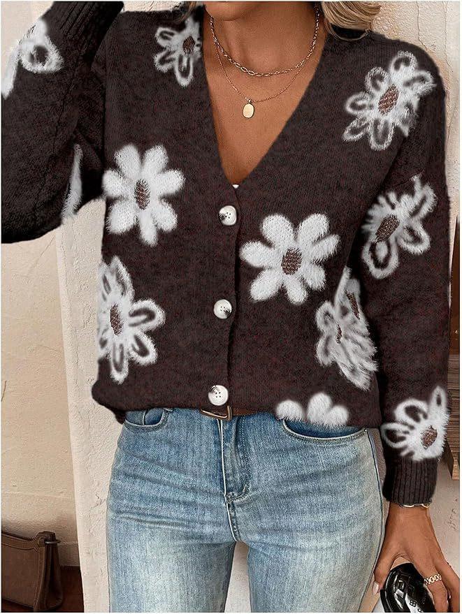 Flower Pattern Button-up Cardigan