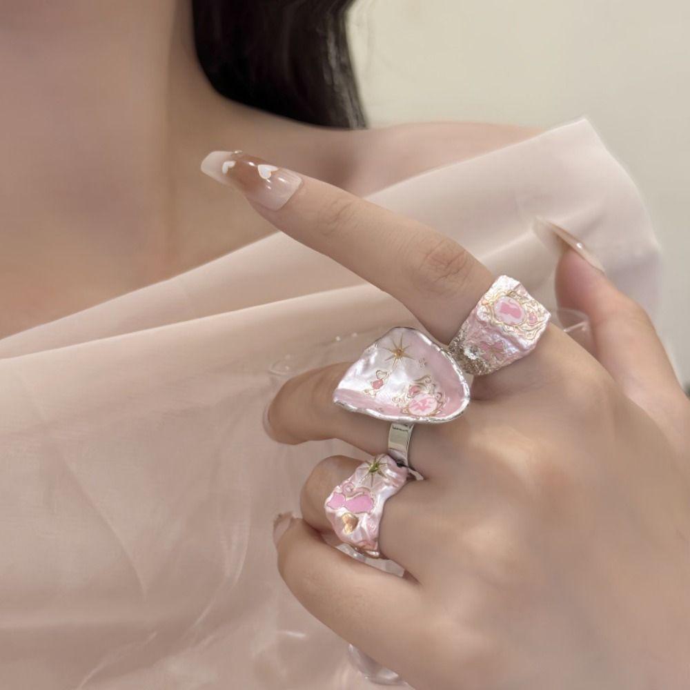 Cartoon Cat Bowknot Finger Ring Adjustable Cuff Ring Enamel Drip Oil Ring  Festival Ornaments