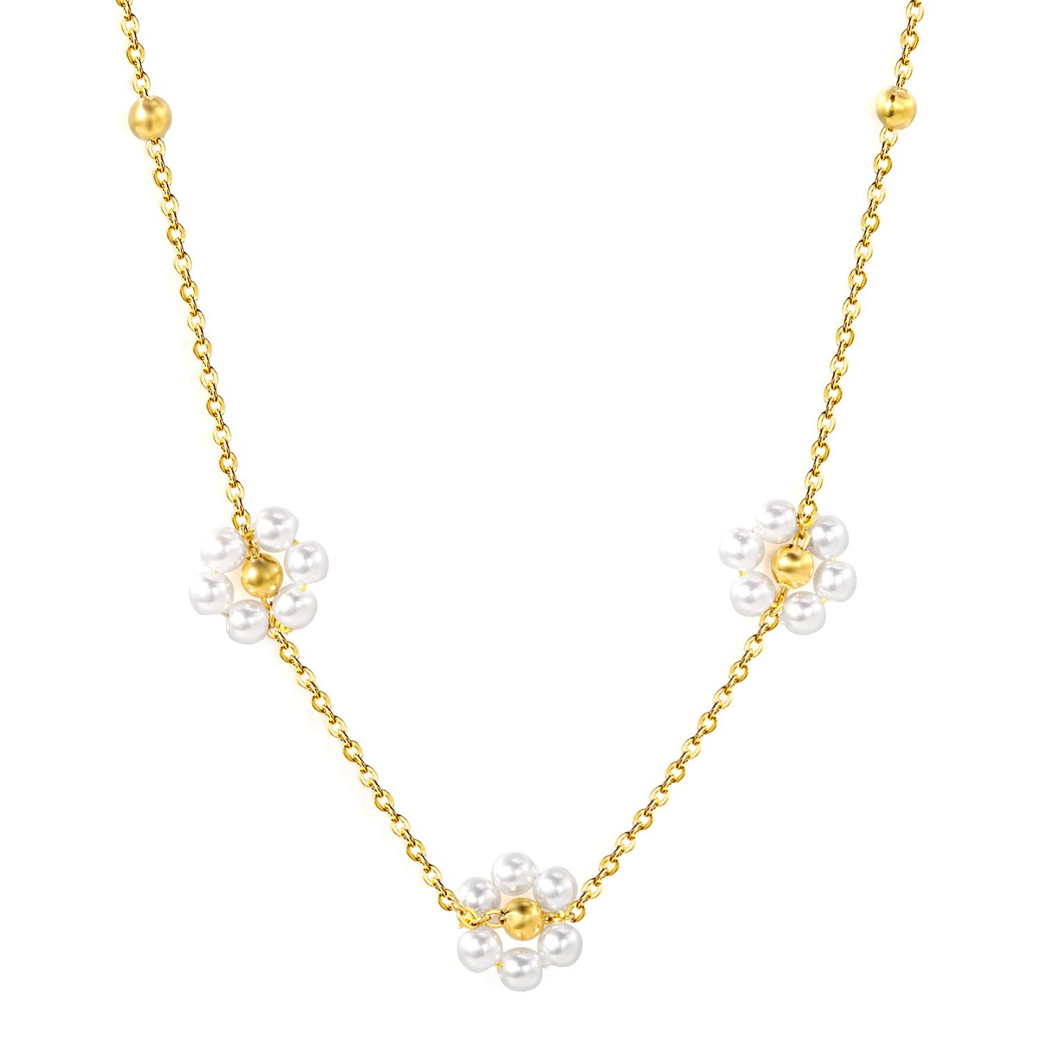 

1 Piece Stainless Steel 5 Flowers with White Faux Pearl Pendant Necklace for WomenSimple Light Luxury Jewellery Holiday Gift