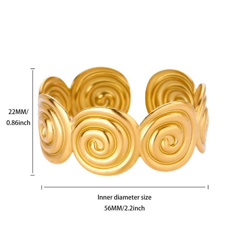 Wind real gold stainless steel bracelet women's simple marine series threaded circle pattern opening bracelet jewelry