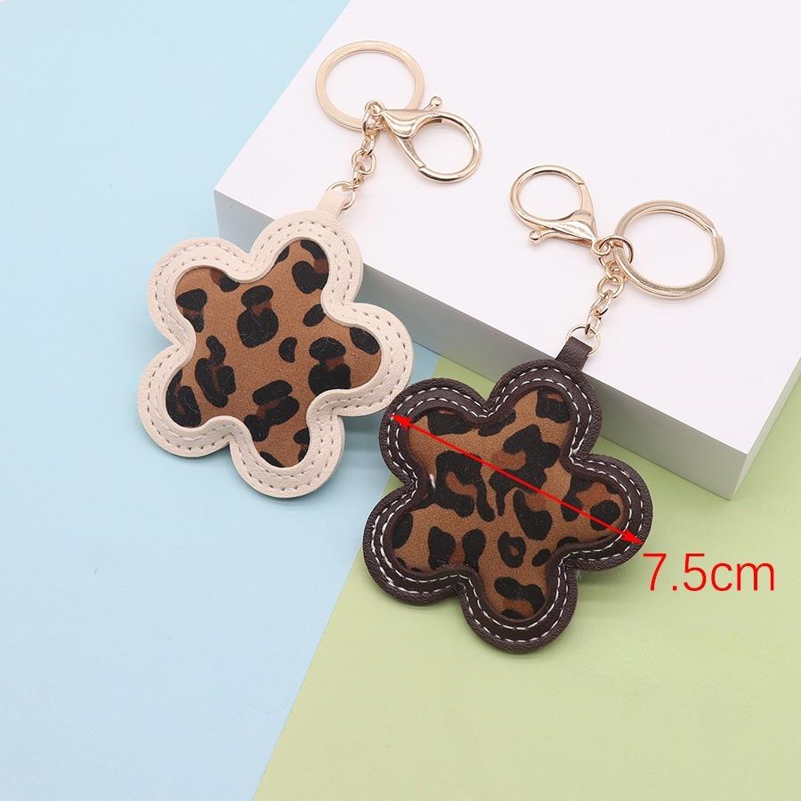 Korean Leather Leopard Print Flower Keychain Car Keyring Handbag Backbag Bag Pendant Hanging Ornament