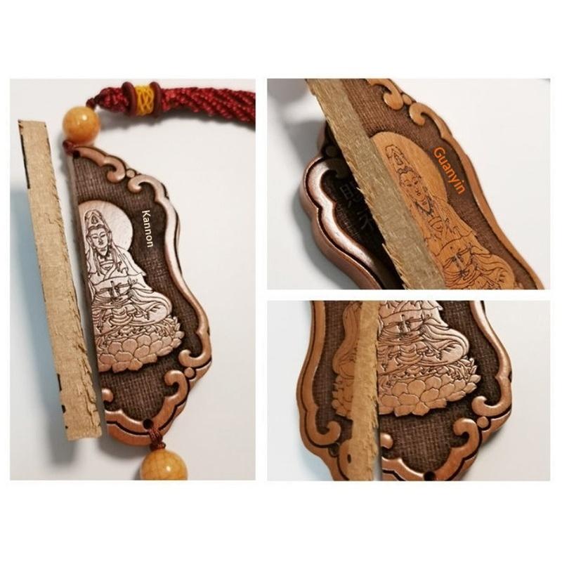 Holz geschnitztes Guanyin Ornament Chinesischer Traditioneller Pfirsichholz Auto Anhänger Alles Gute Rückspiegel Innenraum Holz Kunst Handwerk