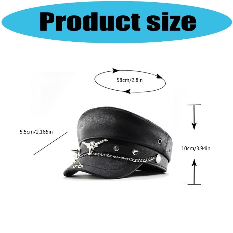 Contemporary Militaries Cap With Bullhead Rivet Chain Design Breathable Adjustable Outdoor Hat for Women Girls