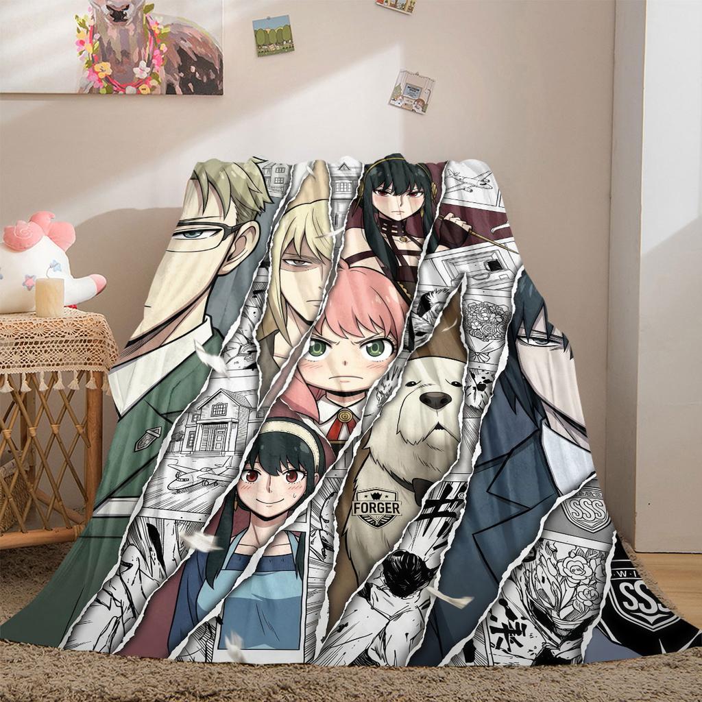 SpyxFamily Charming 2D Cartoon Flannel Blanket, Printed Pattern for Bed, Cozy Sofa Travel Nap Blanket_LIAN