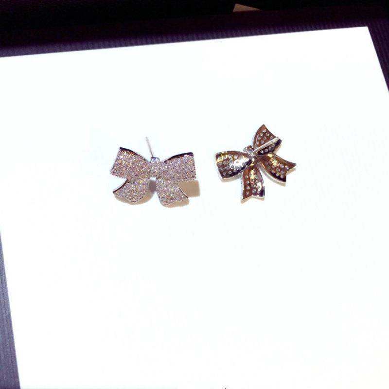 Korean Fashion Zirconia Bow Earrings for Women: Exquisite Silver Dangle Studs, Perfect for a Stylish Look and Internet Celebrity Appeal