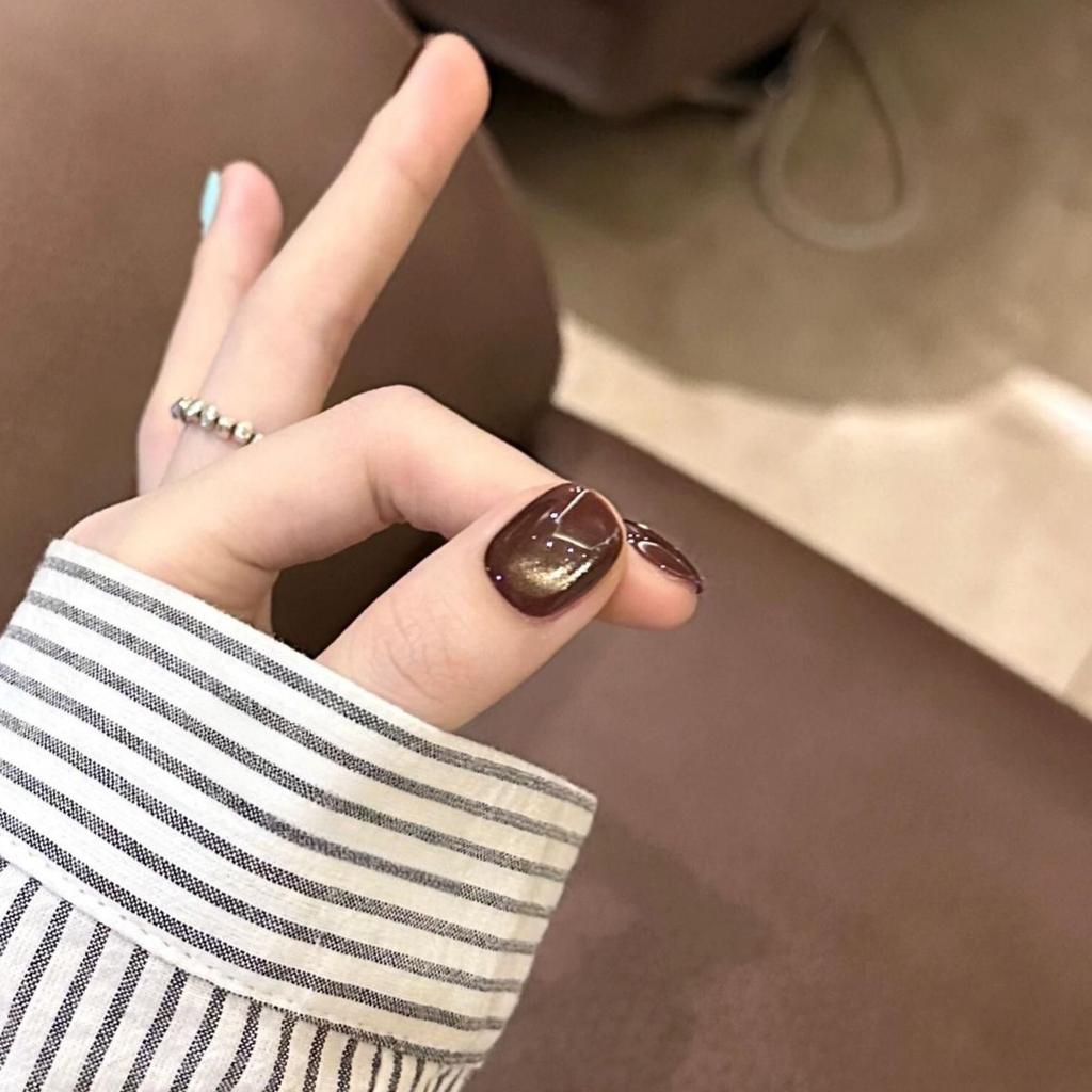 Sea Salt Brown Stars Cat Eyes Cute Pure Handmade Wear Armor White Girl Heart Short Nail Patch Fake Nails