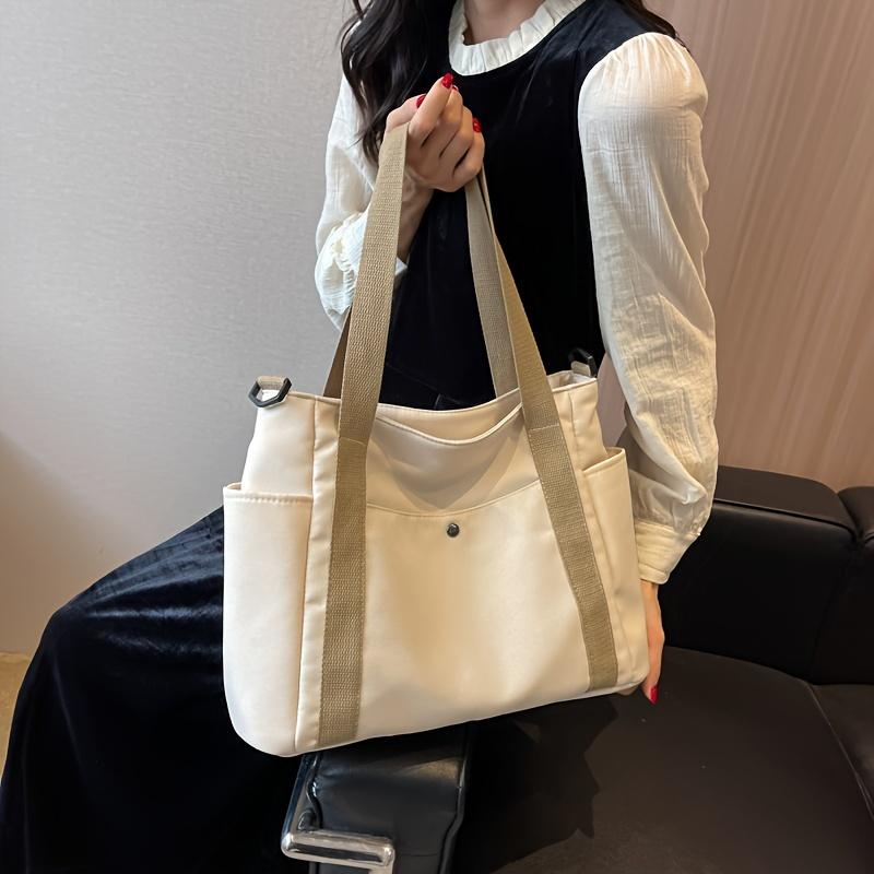 Casual Oxford Cloth Tote Bag Large Capacity, Versatile Commuter Shopper with Removable Strap, Solid Color, Simple Fashion Messenger Bag