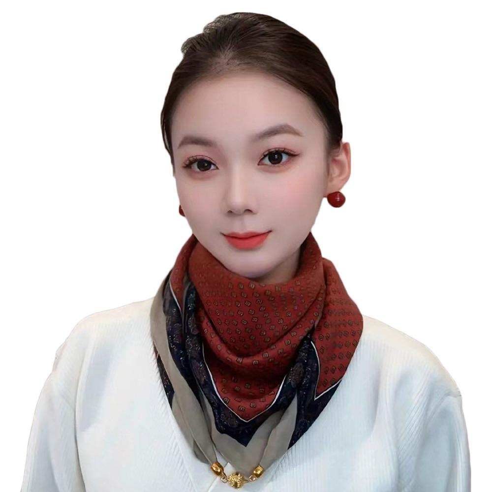 Soft Winter Silk Scarf Warm Small Square Scarf Fashion Magnetic Buckle Scarf  Women