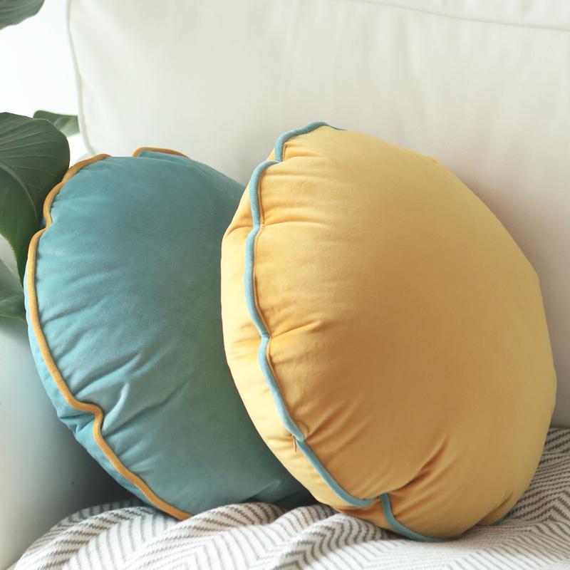 Japanese Style Round Pillow Candy Colore Soft Velvet  Cushion With Fillings Meditation Cushion Bedroom Sofa Bed Nap Pillow