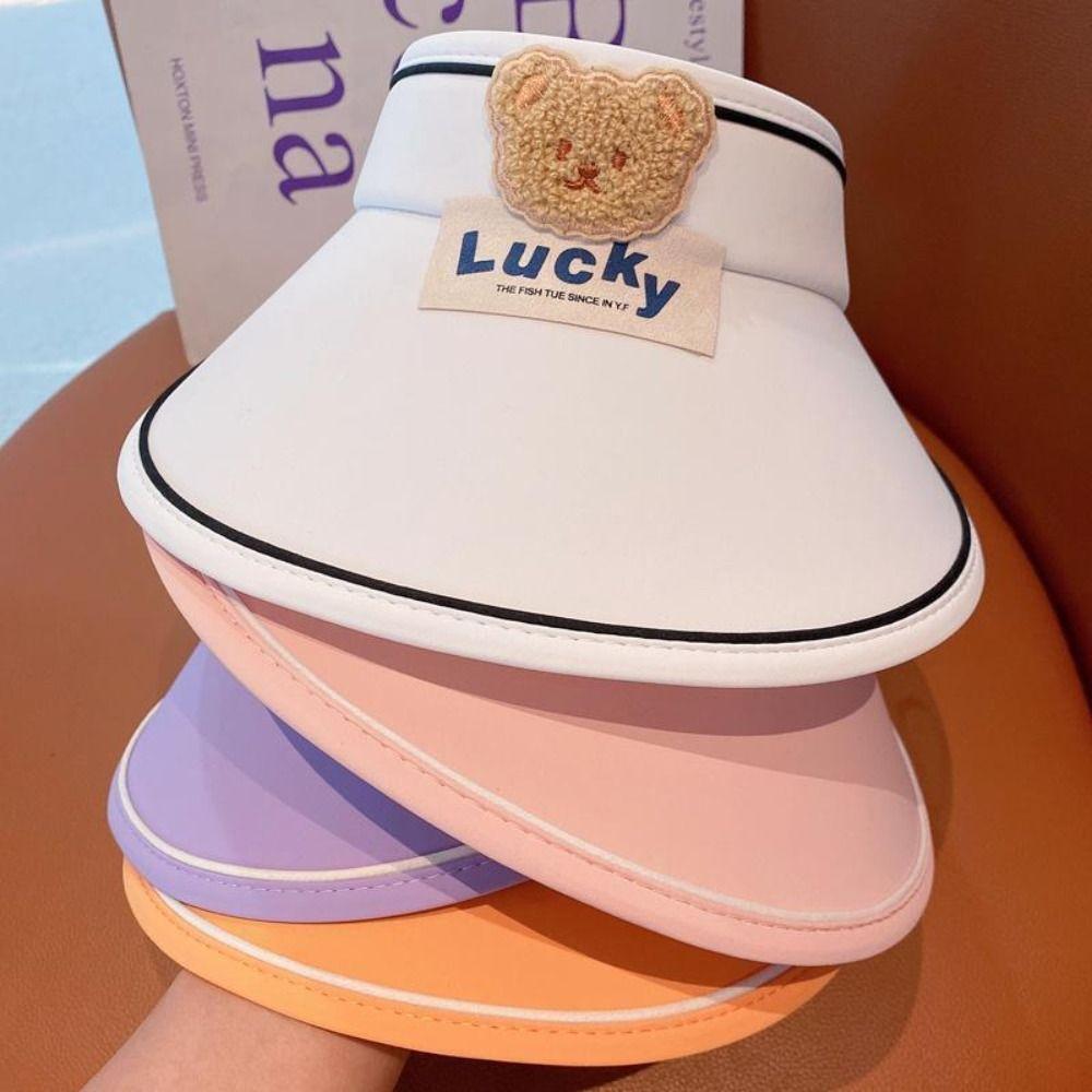 Korean Style Cartoon Sunshade Hat Anti-UV Sun Hat Children's Visor Hat Soft Bear Empty Top Hat Kid
