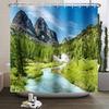 Garden Path Shower Curtain with 12 Hooks Realistic Forest Landscape Butterflies Waterproof Polyester Bathtub Bathroom Curtain