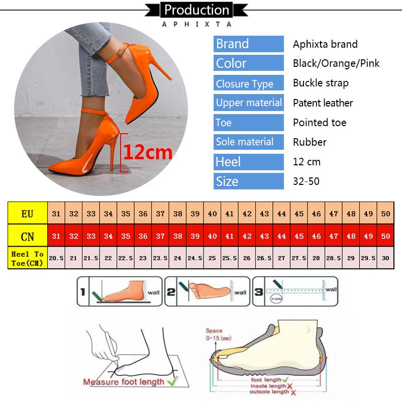 Fashion Aphixta Orange New Luxury Crystals Buckle Pimp Super High 12cm Stiletto Heels Pumps Women Shoes Pointed Toe Colorful Party Pumps