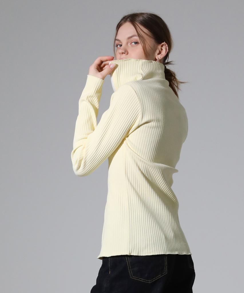 REEMNIK High-Neck Two-Way Zip-Up Ribbed Knit Top [Yellow]