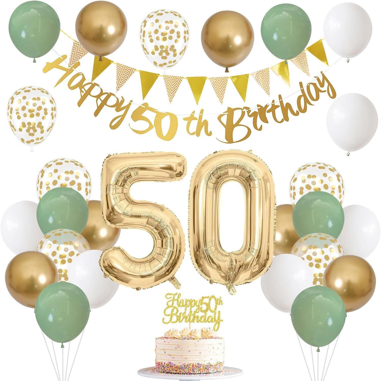

Green Gold Birthday Party Flag Balloon Plug Digital Aluminum Foil Balloon New Year Decoration Set Golden Green 50 Year Old Set