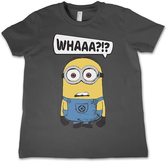 MINIONS Offizielles Lizenzprodukt Whaaa?!? Kinder T-Shirt (Dunkelgrau) 150