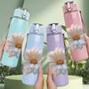 1PC White Daisy Flower Blossom Print 750ml Color Plastic Sports Water Bottle Leakproof Flip Straw Lid Suitable for Sports Office Home Use