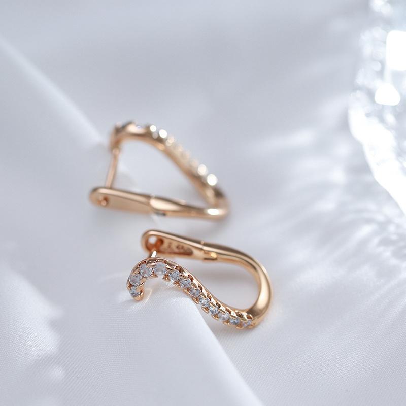 1 Pair Trendy Geometric Line Earrings for Women Golden Color with White Zircon Earring Fine Jewelry