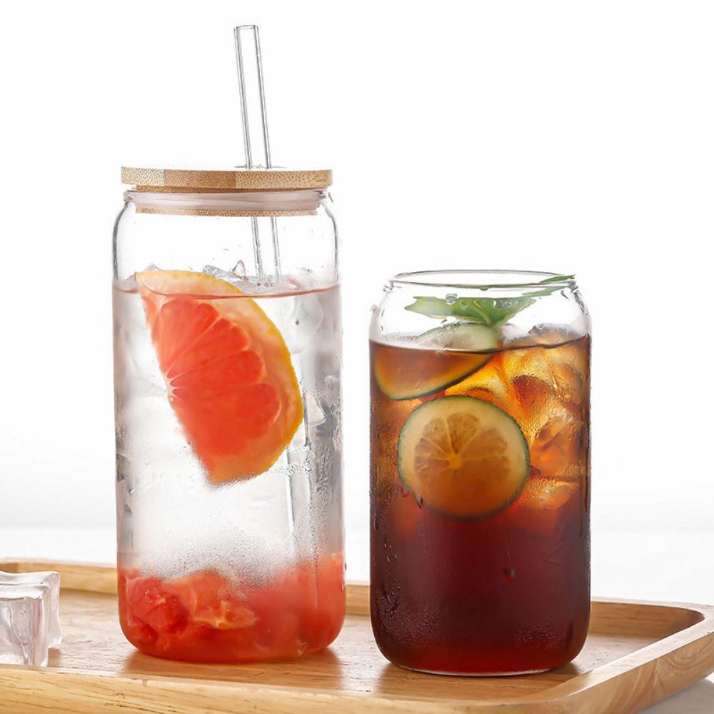 Bambusdeckel Matcha-Glas mit Strohhalm Kaffeetasse Mason Jars für Cocktail Whiskey Milch Saft Cola