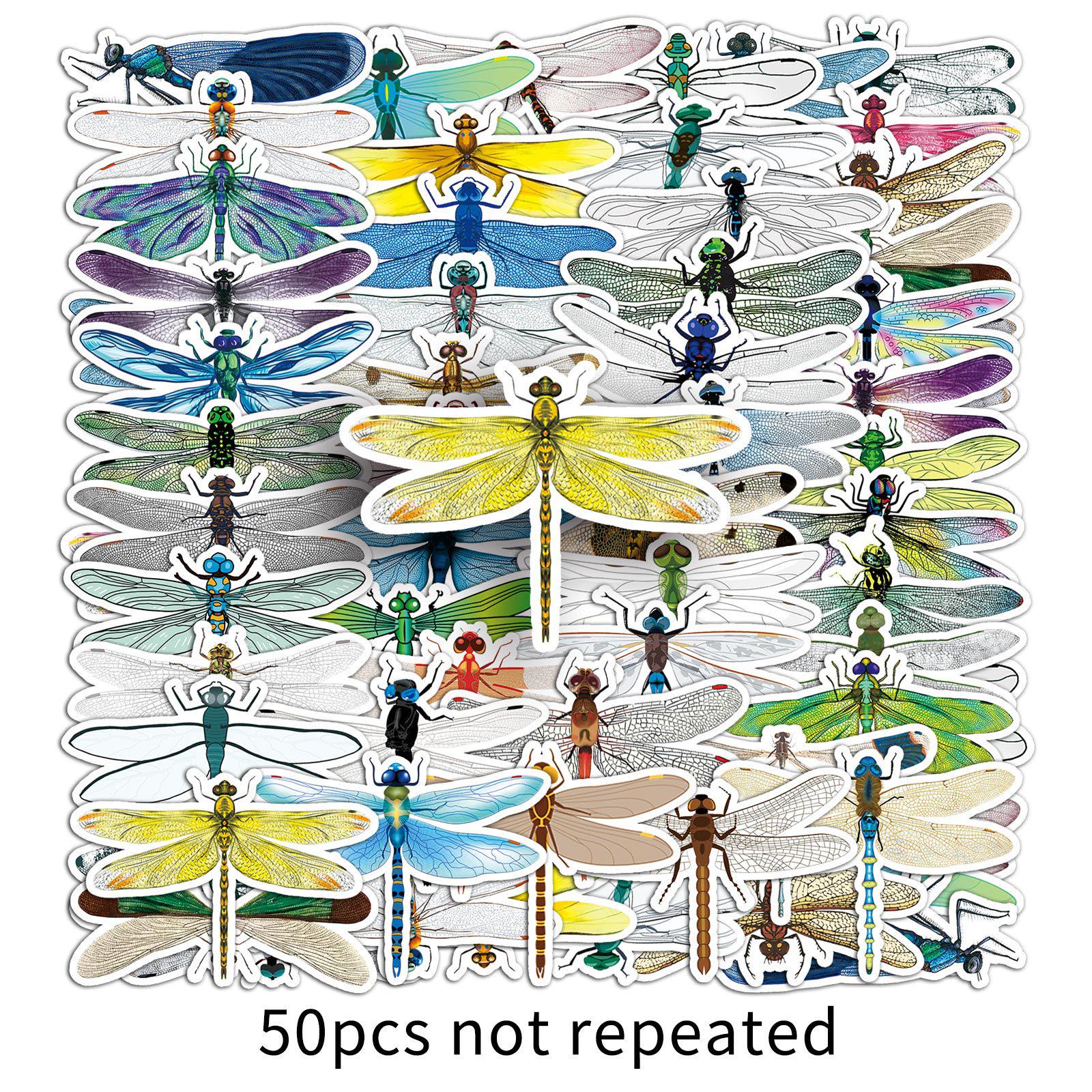 50 Cartoon Dragonfly Stickers: Cute Animal & Insect Decorations for Journals, Luggage, and Phone Cases - Waterproof